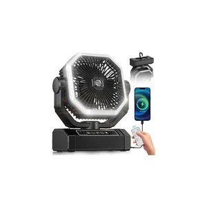 Portable Rechargeable Fan - 9-Inch Camping Fan for Tent, 20000mAh(60Hrs) Battery Operated Fan for Camping, Auto Oscillation Cordless Fans, Tent Fans with Remote/Light, 4 Speeds, 4 Timing, Outdoor