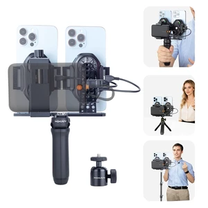 XIXAN Dual Phone Holder Clamp with Coolers & Grip Tripod & Power Bank Clip | Universal Phone Semiconductor Cooler with Quiet Fan for Extended Handheld/Stationary Dual-Platform Streaming Simultaneously