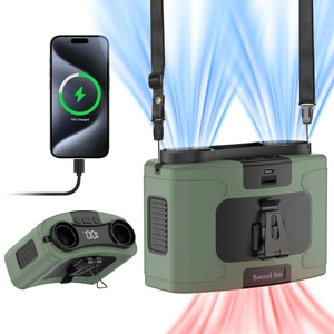 Socool 20000mAh Portable Waist Fan Clip on Wearable Belt Personal Fans Rechargeable Battery Operated, 40H Cooling Fan with 10 Speeds & Dual Motors, Neck Fans Hanging Hands-Free for Outdoor Travel
