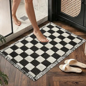 Super Absorbent Machine Washable Soft Quick Dry Floor Mat with Tassels, Non Slip Bathroom Rug with Rubber Backing, Checkered Waffle Bath Mat Super Absorbent Machine Washable Soft Quick Dry Floor Mat with Tassels, Non Slip Bathroom Rug with Rubber Backing, Checkered Waffle Bath Mat