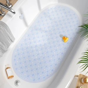 Machine Washable Oval Bathroom Shower Rug, Transparent Non-Slip Bubble Bath Tub Mat with Suction Cups and Drain Holes Machine Washable Oval Bathroom Shower Rug, Transparent Non-Slip Bubble Bath Tub Mat with Suction Cups and Drain Holes