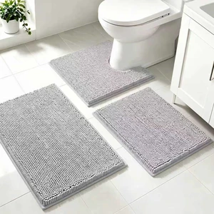 Machine Washable, Non-Slip PVC Backing, Ultra-Soft Absorbent Bath Mat with U-Shaped Toilet Cover, 3-Piece Bathroom Rug Set Machine Washable, Non-Slip PVC Backing, Ultra-Soft Absorbent Bath Mat with U-Shaped Toilet Cover, 3-Piece Bathroom Rug Set