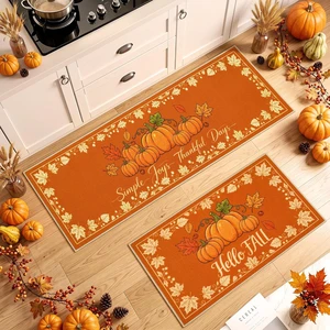 Hello Pumpkin Fall Area Rugs, Autumn Kitchen Floor Mats Pair Hello Pumpkin Fall Area Rugs, Autumn Kitchen Floor Mats Pair