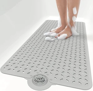 Machine Washable Bath Rug, Large Drain Holes, Non-Slip Bathtub Mat with Hair Catcher Machine Washable Bath Rug, Large Drain Holes, Non-Slip Bathtub Mat with Hair Catcher