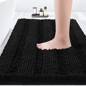 Ultra Soft Non-Slip Absorbent Shaggy Mat for Bathroom Bedroom Kitchen Shower Tub, Black Striped Chenille Bath Rug Ultra Soft Non-Slip Absorbent Shaggy Mat for Bathroom Bedroom Kitchen Shower Tub, Black Striped Chenille Bath Rug