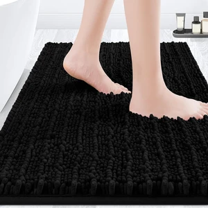 Kitchen & Shower, Bedroom, Ultra Soft Thick Absorbent Non-Slip Bath Mat for Toilet, Premium Black Chenille Bathroom Rug Kitchen & Shower, Bedroom, Ultra Soft Thick Absorbent Non-Slip Bath Mat for Toilet, Premium Black Chenille Bathroom Rug