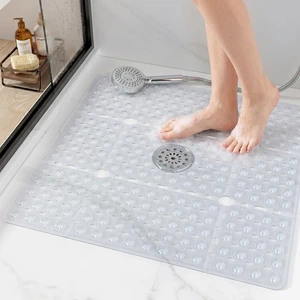 Machine Washable Bath Safety Rug, Transparent Square Anti-Slip Shower Floor Mat with Drainage Holes and Strong Suction Cups Machine Washable Bath Safety Rug, Transparent Square Anti-Slip Shower Floor Mat with Drainage Holes and Strong Suction Cups
