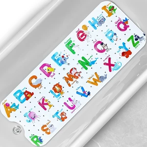 Machine Washable Kids Shower Rug, Cartoon Alphabet Animal Design, Large Non-Slip Baby Bath Tub Mat with Suction Cups and Drain Holes Machine Washable Kids Shower Rug, Cartoon Alphabet Animal Design, Large Non-Slip Baby Bath Tub Mat with Suction Cups and Drain Holes