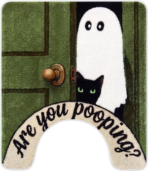 Halloween Ghost Cat Themed U-Shaped Toilet Rug Funny Bathroom Floor Mat Halloween Ghost Cat Themed U-Shaped Toilet Rug Funny Bathroom Floor Mat