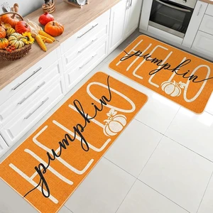 Autumn Kitchen Floor Mats Pair Orange Hello Pumpkin Door Rugs Autumn Kitchen Floor Mats Pair Orange Hello Pumpkin Door Rugs