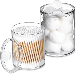 Clear Acrylic Cotton Swab & Ball Dispenser Jars with Lids (Set of 2) Clear Acrylic Cotton Swab & Ball Dispenser Jars with Lids (Set of 2)
