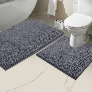 Non-Slip Quick Dry Machine Washable, Soft Absorbent Shaggy Bath Mat & Contour Toilet Cover, 2-Piece Chenille Bathroom Rug Set Non-Slip Quick Dry Machine Washable, Soft Absorbent Shaggy Bath Mat & Contour Toilet Cover, 2-Piece Chenille Bathroom Rug Set