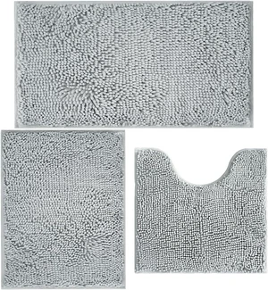 Super Absorbent & Machine Washable for Toilet and Tub, 3-Piece Plush Shaggy Bath Mats with Non-Slip PVC Backing, Chenille Bathroom Rug Set Super Absorbent & Machine Washable for Toilet and Tub, 3-Piece Plush Shaggy Bath Mats with Non-Slip PVC Backing, Chenille Bathroom Rug Set