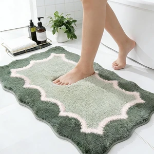 Washable Carpet for Shower Floor Bedroom, Non-Slip Absorbent Quick-Dry Plush Microfiber Bathroom Mat, Green Scalloped Edge Bath Rug Washable Carpet for Shower Floor Bedroom, Non-Slip Absorbent Quick-Dry Plush Microfiber Bathroom Mat, Green Scalloped Edge Bath Rug