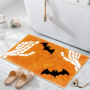 Home Decor, Thick Washable Skeleton Bone Floor Covering for Shower Tub Sink, Highly Absorbent Non-Slip Bath Mat, Spooky Halloween Bathroom Rug with Skull and Bat Design Home Decor, Thick Washable Skeleton Bone Floor Covering for Shower Tub Sink, Highly Absorbent Non-Slip Bath Mat, Spooky Halloween Bathroom Rug with Skull and Bat Design