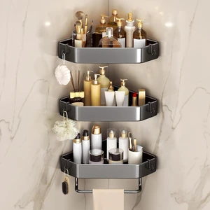 Rustproof 3-Layer Corner Shower Organizer with Adhesive and Drill Mounting Options Rustproof 3-Layer Corner Shower Organizer with Adhesive and Drill Mounting Options