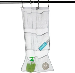 Quick Dry Mesh Hanging Caddy with Pockets and Shower Curtain Rod Hooks Quick Dry Mesh Hanging Caddy with Pockets and Shower Curtain Rod Hooks