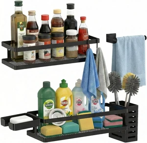 Utensil Holder and Soap Dish, Paper Towel Holder, 5-in-1 Wall Mounted Shower Caddy & Kitchen Organizer Set with Rustproof Mesh Baskets Utensil Holder and Soap Dish, Paper Towel Holder, 5-in-1 Wall Mounted Shower Caddy & Kitchen Organizer Set with Rustproof Mesh Baskets