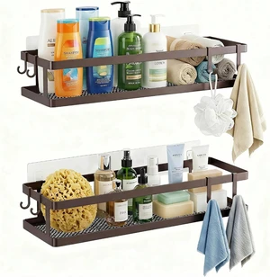 Open Mesh Kitchen Spice Organizer with High Weight Capacity, Rust-Resistant Wall-Mounted Bathroom Storage Rack, Double Pack Long Narrow Adhesive Shower Shelf Open Mesh Kitchen Spice Organizer with High Weight Capacity, Rust-Resistant Wall-Mounted Bathroom Storage Rack, Double Pack Long Narrow Adhesive Shower Shelf