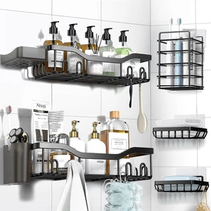 Stainless Steel Adhesive Shower Organizer Shelf Set Stainless Steel Adhesive Shower Organizer Shelf Set