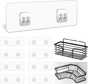 No Drilling, Strong Waterproof Hooks for Kitchen Racks and Bathroom Storage Shelves, 9 Pack Adhesive Shower Caddy Replacement Stickers No Drilling, Strong Waterproof Hooks for Kitchen Racks and Bathroom Storage Shelves, 9 Pack Adhesive Shower Caddy Replacement Stickers