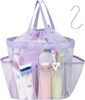 Portable Mesh Shower Basket with Drawstring and Double Handles for Dormitory Use Portable Mesh Shower Basket with Drawstring and Double Handles for Dormitory Use