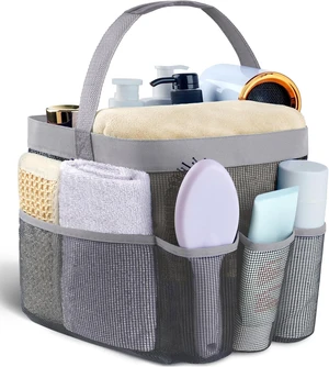 Portable Mesh Shower Organizer with 9 Pockets for Dorm Essentials Portable Mesh Shower Organizer with 9 Pockets for Dorm Essentials