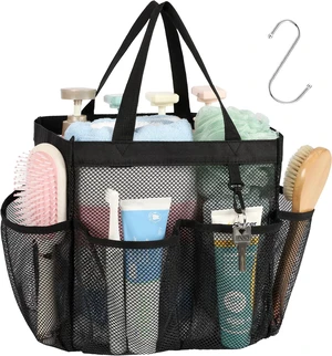Portable Mesh Shower Organizer with S-Hook - Multi-Pocket Bath Bag for Dorm & Camping Portable Mesh Shower Organizer with S-Hook - Multi-Pocket Bath Bag for Dorm & Camping