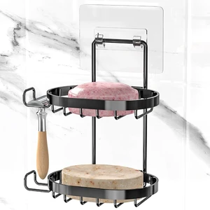 Shower Wall Mounted Shampoo Bar Caddy and Razor Holder for Bathroom, MASADI Double Layer Stainless Steel Soap Dish with Hooks Shower Wall Mounted Shampoo Bar Caddy and Razor Holder for Bathroom, MASADI Double Layer Stainless Steel Soap Dish with Hooks