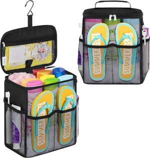 Hanging Mesh Bathroom Organizer with Slipper Pockets Hanging Mesh Bathroom Organizer with Slipper Pockets