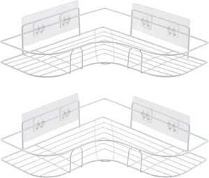 Kitchen & Dorm Storage Rack, Stainless Steel No-Drill Bathroom Organizer Shelf, Adhesive Corner Shower Caddy Kitchen & Dorm Storage Rack, Stainless Steel No-Drill Bathroom Organizer Shelf, Adhesive Corner Shower Caddy