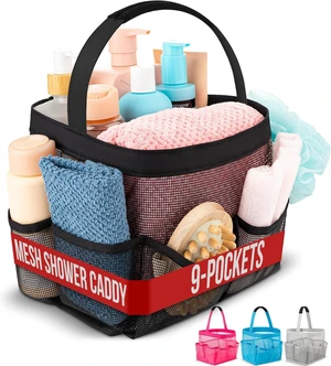 Gym & Dorm Essentials, Portable Mesh Shower Caddy - Collapsible 9-Pocket Bathroom Organizer Tote Bag for Travel Gym & Dorm Essentials, Portable Mesh Shower Caddy - Collapsible 9-Pocket Bathroom Organizer Tote Bag for Travel