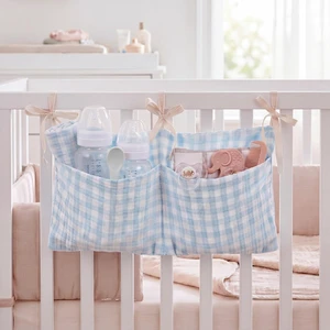 Plaid Cotton Crib Hanging Storage Bag for Nursery Diaper & Toy Organization Plaid Cotton Crib Hanging Storage Bag for Nursery Diaper & Toy Organization