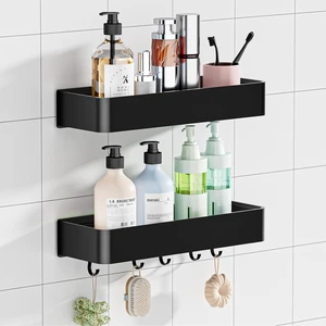 Large Capacity Organizer Rack with Removable Hooks, Rustproof Aluminum Bathroom Shelves No Drill, Adhesive Shower Caddy Large Capacity Organizer Rack with Removable Hooks, Rustproof Aluminum Bathroom Shelves No Drill, Adhesive Shower Caddy