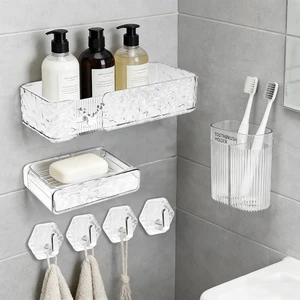 No-Drill Acrylic Bathroom Shower Organizer Caddy with Soap Dish and Toothbrush Holder for Kitchen & Home Storage No-Drill Acrylic Bathroom Shower Organizer Caddy with Soap Dish and Toothbrush Holder for Kitchen & Home Storage