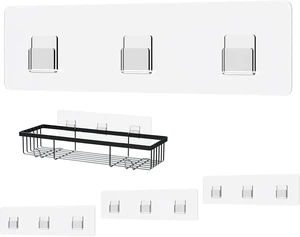 Clear Bathroom Storage Shelf Organizer Hook Stickers, Adhesive Shower Caddy Replacement Strips Clear Bathroom Storage Shelf Organizer Hook Stickers, Adhesive Shower Caddy Replacement Strips