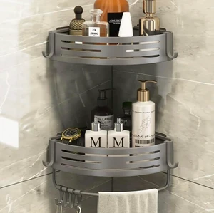 No Drill Required, Rust-Resistant, Stick-On Bathroom Organizer, Dual Triangle Shower Corner Rack No Drill Required, Rust-Resistant, Stick-On Bathroom Organizer, Dual Triangle Shower Corner Rack