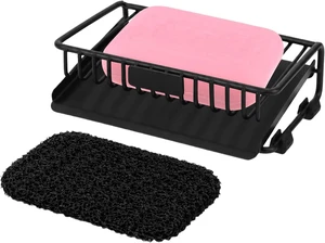 Carbon Steel Bar Soap Holder Set with Drainage Mat Carbon Steel Bar Soap Holder Set with Drainage Mat