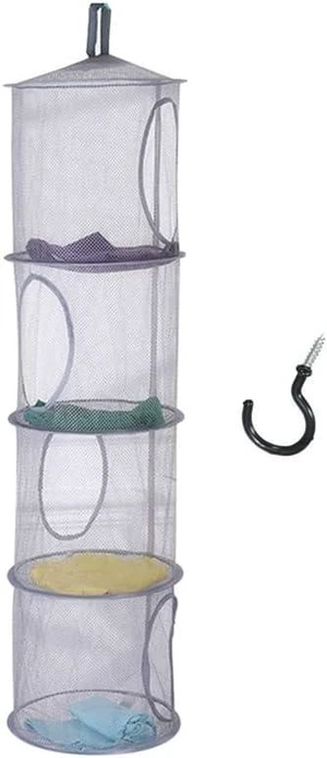Shawls, Hats, Foldable Storage Basket with Hooks for Gloves, 4-Tier Hanging Mesh Organizer for Stuffed Animals & Accessories Shawls, Hats, Foldable Storage Basket with Hooks for Gloves, 4-Tier Hanging Mesh Organizer for Stuffed Animals & Accessories