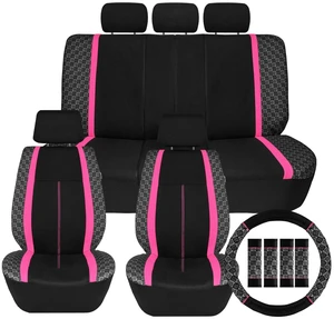 12Pcs Universal Car Seat Covers Full Set Front Rear Bench Steering Wheel Cover 12Pcs Universal Car Seat Covers Full Set Front Rear Bench Steering Wheel Cover