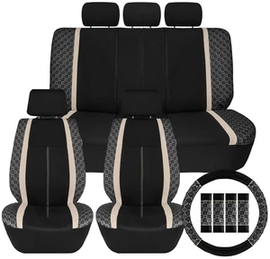 12Pcs Universal Car Seat Covers Full Set Front Rear Bench Steering Wheel Cover 12Pcs Universal Car Seat Covers Full Set Front Rear Bench Steering Wheel Cover