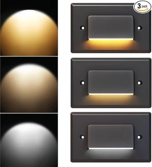 Lightnum 3-Pack Dimmable LED Step Lights, 3CCT (3000K/4000K/5000K), 120V 2.5W 150lm, IP65 Waterproof Indoor/Outdoor Stairway Landscape Lighting, Oil Rubbed Bronze, UL Listed Lightnum 3-Pack Dimmable LED Step Lights, 3CCT (3000K/4000K/5000K), 120V 2.5W 150lm, IP65 Waterproof Indoor/Outdoor Stairway Landscape Lighting, Oil Rubbed Bronze, UL Listed