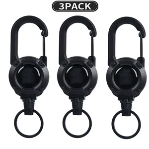 3Pcs Heavy Duty Retractable Keychain Carabiner Badge Holder Steel Wire Cord Reel 3Pcs Heavy Duty Retractable Keychain Carabiner Badge Holder Steel Wire Cord Reel