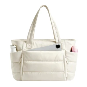 20L Quilted Puffer Tote Bag for Women 15.6" Laptop Work Shoulder Handbag Travel White 20L Quilted Puffer Tote Bag for Women 15.6" Laptop Work Shoulder Handbag Travel White