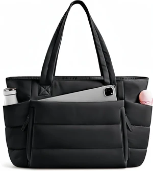 20L Quilted Puffer Tote Bag for Women 15.6" Laptop Work Shoulder Handbag Travel Black 20L Quilted Puffer Tote Bag for Women 15.6" Laptop Work Shoulder Handbag Travel Black