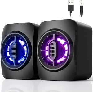 Computer Speakers,RGB PC Speakers, USB Powered 3.5mm Aux Speaker for Desktop, PC, Laptop, Tablet - Small Computer Speakers | Clear Sound & 7-Color Dynamic Lighting Computer Speakers,RGB PC Speakers, USB Powered 3.5mm Aux Speaker for Desktop, PC, Laptop, Tablet - Small Computer Speakers | Clear Sound & 7-Color Dynamic Lighting