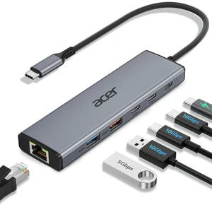 USB C Hub 10Gbps, 6-in-1 USB C to Ethernet Adapter for Laptop/PC | USB C Multiport Adapter with 2*USB C 3.2 & 1*USB A 3.2, 1*USB-A 3.0, 1000Mbps RJ45, 100W PD Port for MacBook, iPad USB C Hub 10Gbps, 6-in-1 USB C to Ethernet Adapter for Laptop/PC | USB C Multiport Adapter with 2*USB C 3.2 & 1*USB A 3.2, 1*USB-A 3.0, 1000Mbps RJ45, 100W PD Port for MacBook, iPad