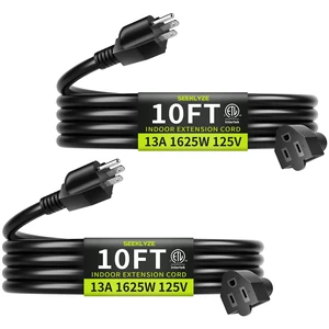 16/3 Black 10 FT (2Pack) Extension Cord Indoor for Appliances | Extension Cord 10FT 2Pc for Laptops, Coffee Makers, 3 Prong Small Resistant Cable Flexible, 13A 125V 1625W ETL Listed 16/3 Black 10 FT (2Pack) Extension Cord Indoor for Appliances | Extension Cord 10FT 2Pc for Laptops, Coffee Makers, 3 Prong Small Resistant Cable Flexible, 13A 125V 1625W ETL Listed
