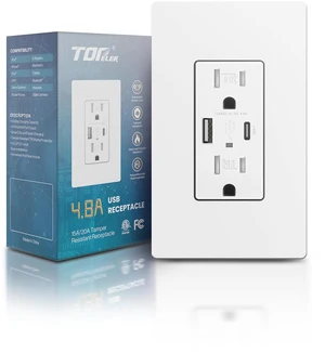 USB Outlet, 4.8Amp Type C Wall Charger Power Outlet, Electrical Socket with USB C/A Ports, 15 Amp Tamper Resistant Receptacle, Screwless Wall Plate Include, ETL Listed, White USB Outlet, 4.8Amp Type C Wall Charger Power Outlet, Electrical Socket with USB C/A Ports, 15 Amp Tamper Resistant Receptacle, Screwless Wall Plate Include, ETL Listed, White