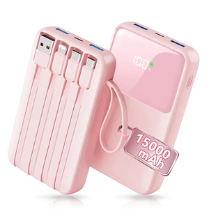 45% Smaller Portable Charger, 15000mAh Power Bank Built-in 4 Cables, Pink | 50% More Capacity, Slim Travel Essential Battery Pack, 30-Min 22.5W Fast Charge to 50% for iPhone/Samsung 45% Smaller Portable Charger, 15000mAh Power Bank Built-in 4 Cables, Pink | 50% More Capacity, Slim Travel Essential Battery Pack, 30-Min 22.5W Fast Charge to 50% for iPhone/Samsung